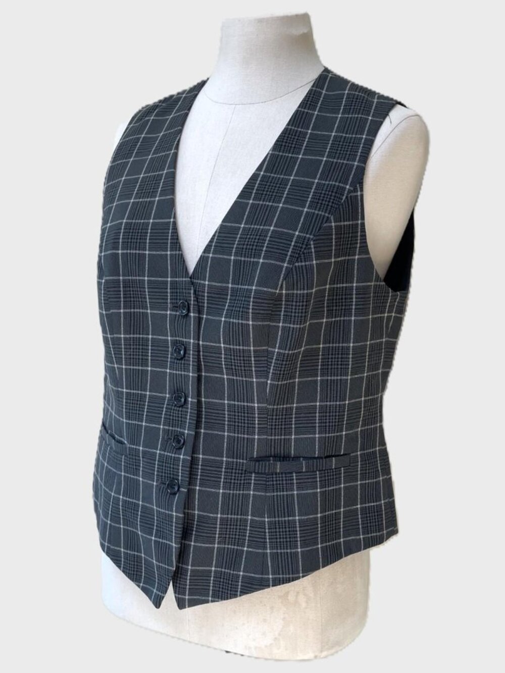 Women’s Selection Gray Windowpane Plaid Vest | Size L (US 12–14)